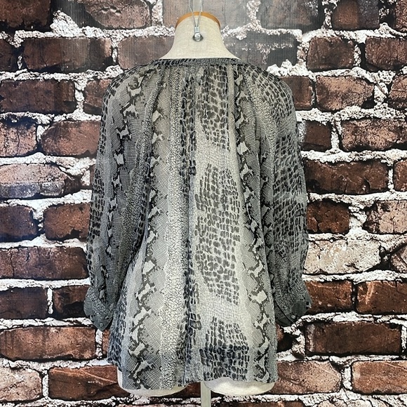 Joie Blouse Women's M Medium Grey Snakeskin Sheer Buttons Shirt Collar Top - Picture 10 of 13
